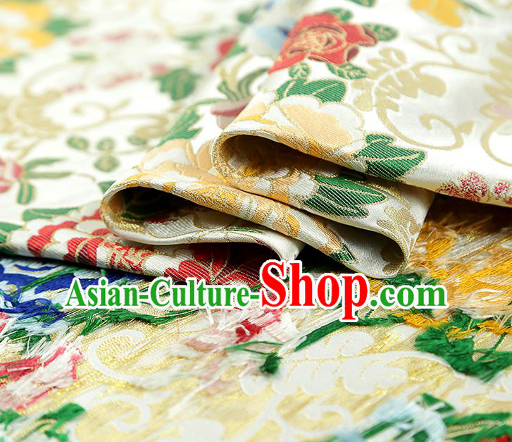 China Traditional Cheongsam White Nanjing Brocade Classical Peony Pattern Silk Fabric