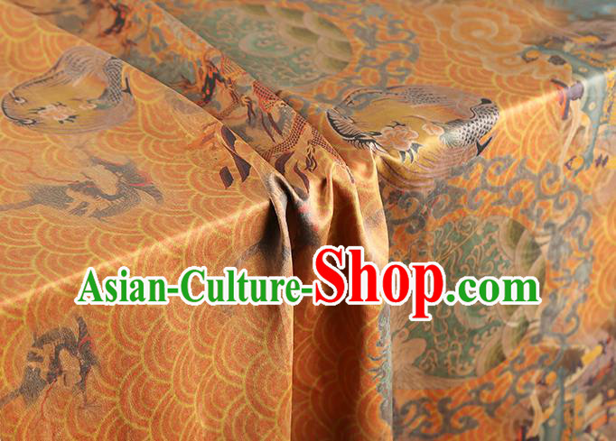 China Classical Dragon Phoenix Pattern Silk Fabric Gambiered Guangdong Gauze Traditional Cheongsam Golden Brocade China Classical Dragon Phoenix Pattern Silk Fabric Gambiered Guangdong Gauze Traditional Cheongsam Golden Brocade