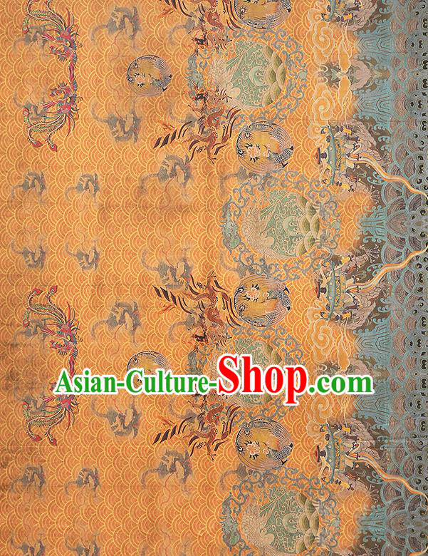 China Classical Dragon Phoenix Pattern Silk Fabric Gambiered Guangdong Gauze Traditional Cheongsam Golden Brocade China Classical Dragon Phoenix Pattern Silk Fabric Gambiered Guangdong Gauze Traditional Cheongsam Golden Brocade