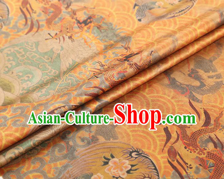 China Classical Dragon Phoenix Pattern Silk Fabric Gambiered Guangdong Gauze Traditional Cheongsam Golden Brocade China Classical Dragon Phoenix Pattern Silk Fabric Gambiered Guangdong Gauze Traditional Cheongsam Golden Brocade