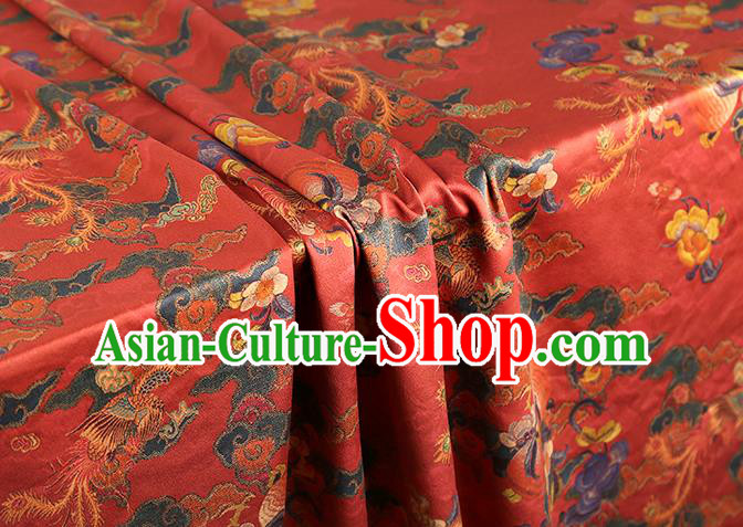 China Classical Phoenix Peony Pattern Silk Fabric Traditional Cheongsam Red Brocade Gambiered Guangdong Gauze China Classical Phoenix Peony Pattern Silk Fabric Traditional Cheongsam Red Brocade Gambiered Guangdong Gauze