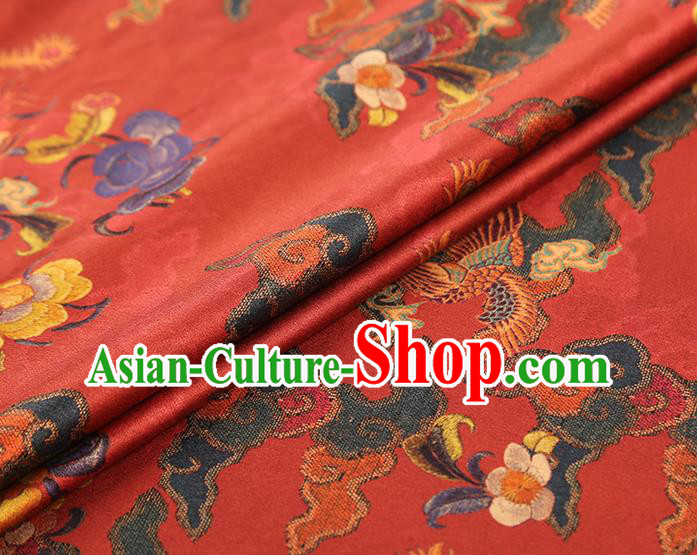 China Classical Phoenix Peony Pattern Silk Fabric Traditional Cheongsam Red Brocade Gambiered Guangdong Gauze China Classical Phoenix Peony Pattern Silk Fabric Traditional Cheongsam Red Brocade Gambiered Guangdong Gauze