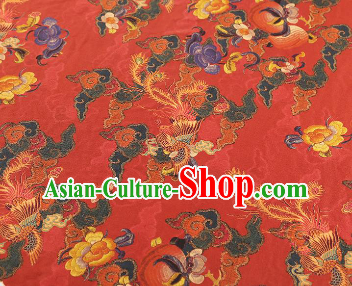 China Classical Phoenix Peony Pattern Silk Fabric Traditional Cheongsam Red Brocade Gambiered Guangdong Gauze China Classical Phoenix Peony Pattern Silk Fabric Traditional Cheongsam Red Brocade Gambiered Guangdong Gauze