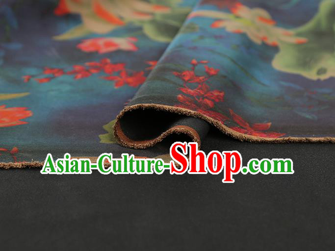 China Classical Lotus Pattern Silk Fabric Traditional Cheongsam Navy Gambiered Guangdong Gauze China Classical Lotus Pattern Silk Fabric Traditional Cheongsam Navy Gambiered Guangdong Gauze