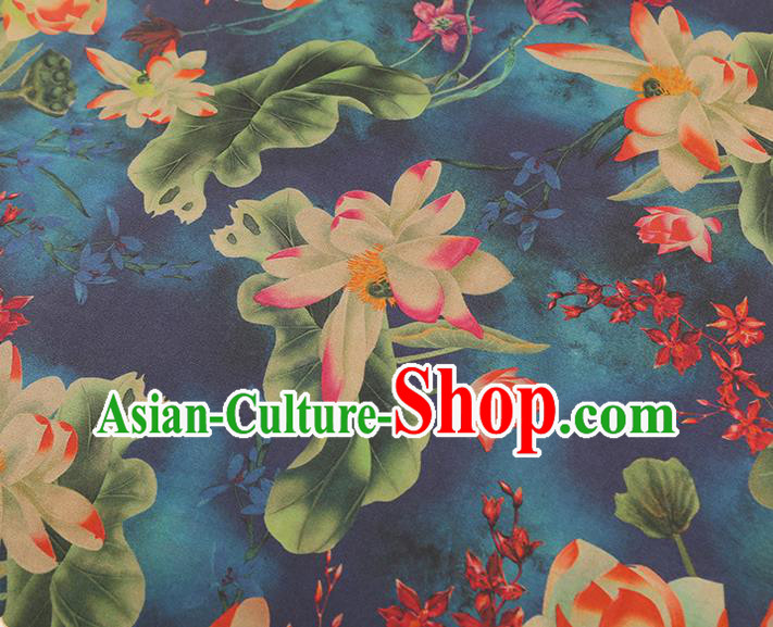 China Classical Lotus Pattern Silk Fabric Traditional Cheongsam Navy Gambiered Guangdong Gauze China Classical Lotus Pattern Silk Fabric Traditional Cheongsam Navy Gambiered Guangdong Gauze