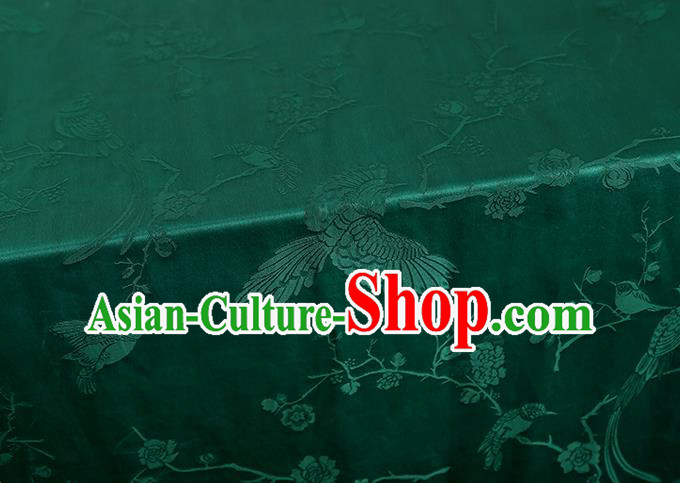 China Traditional Cheongsam Jacquard Gambiered Guangdong Gauze Classical Magpie Plum Pattern Green Silk Fabric China Traditional Cheongsam Jacquard Gambiered Guangdong Gauze Classical Magpie Plum Pattern Green Silk Fabric