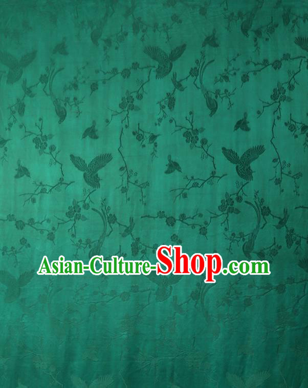China Traditional Cheongsam Jacquard Gambiered Guangdong Gauze Classical Magpie Plum Pattern Green Silk Fabric China Traditional Cheongsam Jacquard Gambiered Guangdong Gauze Classical Magpie Plum Pattern Green Silk Fabric