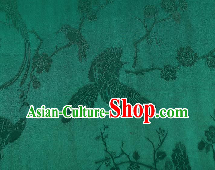 China Traditional Cheongsam Jacquard Gambiered Guangdong Gauze Classical Magpie Plum Pattern Green Silk Fabric China Traditional Cheongsam Jacquard Gambiered Guangdong Gauze Classical Magpie Plum Pattern Green Silk Fabric