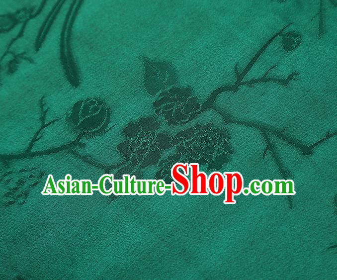 China Traditional Cheongsam Jacquard Gambiered Guangdong Gauze Classical Magpie Plum Pattern Green Silk Fabric China Traditional Cheongsam Jacquard Gambiered Guangdong Gauze Classical Magpie Plum Pattern Green Silk Fabric