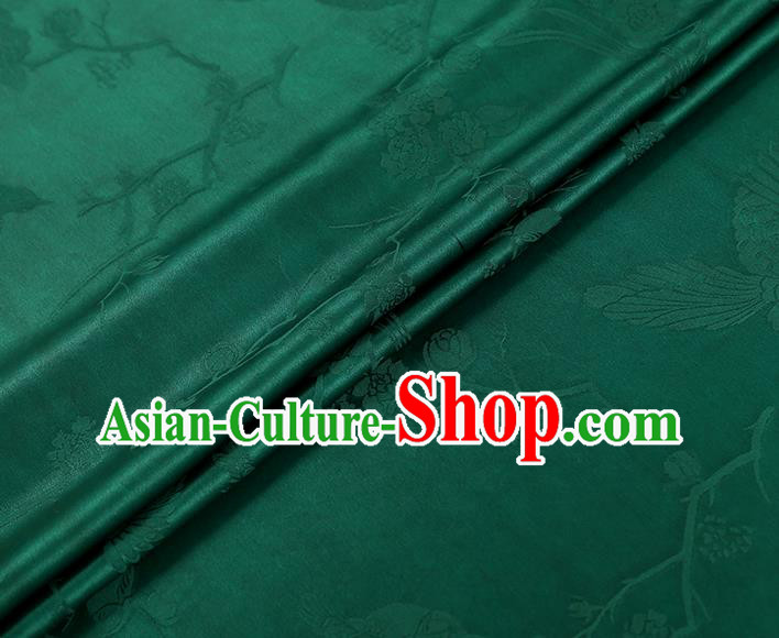 China Traditional Cheongsam Jacquard Gambiered Guangdong Gauze Classical Magpie Plum Pattern Green Silk Fabric China Traditional Cheongsam Jacquard Gambiered Guangdong Gauze Classical Magpie Plum Pattern Green Silk Fabric