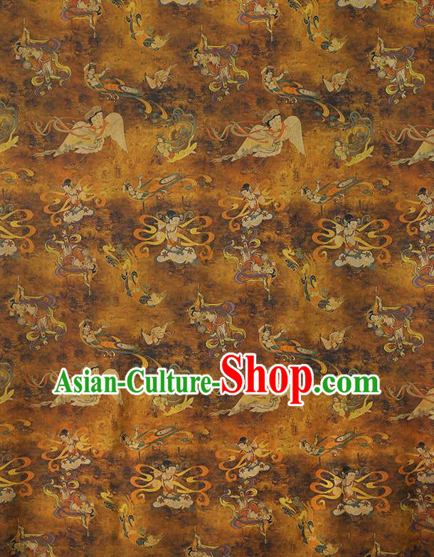 China Traditional Cheongsam Ginger Gambiered Guangdong Gauze Classical Flying Fairy Pattern Silk Fabric China Traditional Cheongsam Ginger Gambiered Guangdong Gauze Classical Flying Fairy Pattern Silk Fabric