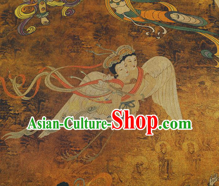 China Traditional Cheongsam Ginger Gambiered Guangdong Gauze Classical Flying Fairy Pattern Silk Fabric China Traditional Cheongsam Ginger Gambiered Guangdong Gauze Classical Flying Fairy Pattern Silk Fabric