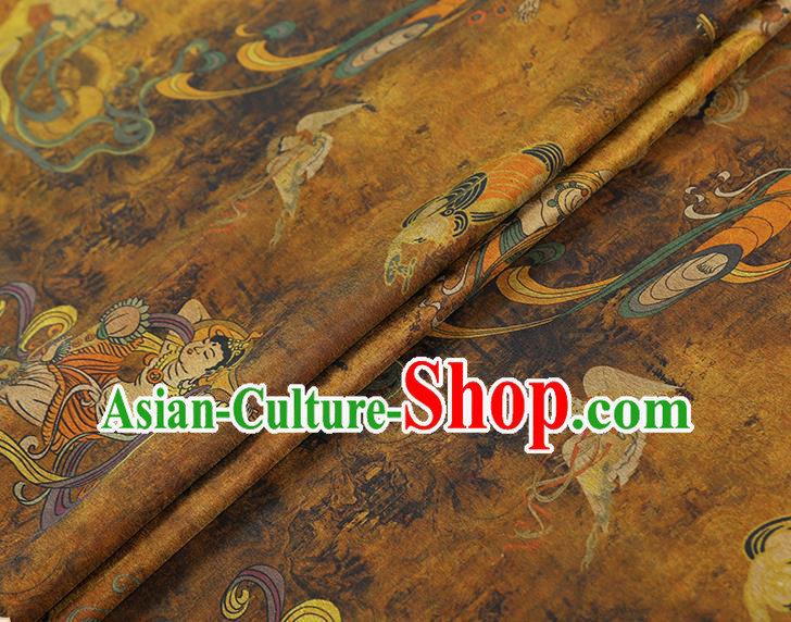 China Traditional Cheongsam Ginger Gambiered Guangdong Gauze Classical Flying Fairy Pattern Silk Fabric China Traditional Cheongsam Ginger Gambiered Guangdong Gauze Classical Flying Fairy Pattern Silk Fabric