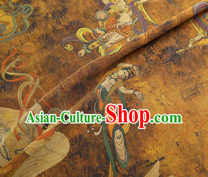 China Traditional Cheongsam Ginger Gambiered Guangdong Gauze Classical Flying Fairy Pattern Silk Fabric China Traditional Cheongsam Ginger Gambiered Guangdong Gauze Classical Flying Fairy Pattern Silk Fabric