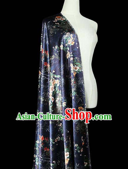 China Classical Cheongsam Printing Pear Blossom Silk Fabric Traditional Qipao Dress Navy Brocade Drapery China Classical Cheongsam Printing Pear Blossom Silk Fabric Traditional Qipao Dress Navy Brocade Drapery