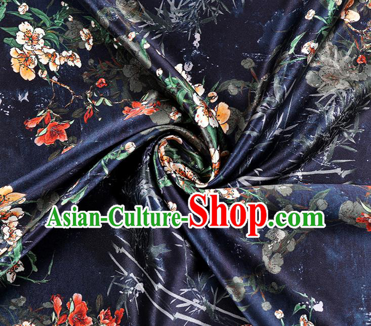China Classical Cheongsam Printing Pear Blossom Silk Fabric Traditional Qipao Dress Navy Brocade Drapery China Classical Cheongsam Printing Pear Blossom Silk Fabric Traditional Qipao Dress Navy Brocade Drapery