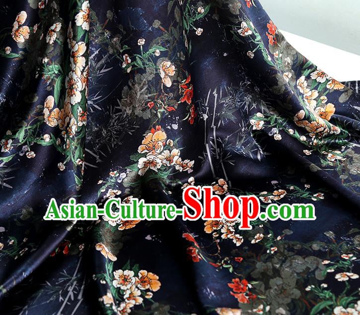 China Classical Cheongsam Printing Pear Blossom Silk Fabric Traditional Qipao Dress Navy Brocade Drapery China Classical Cheongsam Printing Pear Blossom Silk Fabric Traditional Qipao Dress Navy Brocade Drapery