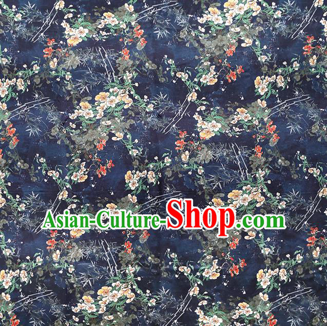 China Classical Cheongsam Printing Pear Blossom Silk Fabric Traditional Qipao Dress Navy Brocade Drapery China Classical Cheongsam Printing Pear Blossom Silk Fabric Traditional Qipao Dress Navy Brocade Drapery
