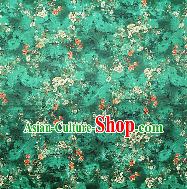 China Traditional Qipao Dress Brocade Drapery Classical Cheongsam Printing Pear Blossom Green Silk Fabric China Traditional Qipao Dress Brocade Drapery Classical Cheongsam Printing Pear Blossom Green Silk Fabric