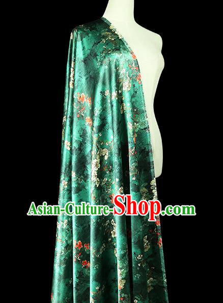 China Traditional Qipao Dress Brocade Drapery Classical Cheongsam Printing Pear Blossom Green Silk Fabric China Traditional Qipao Dress Brocade Drapery Classical Cheongsam Printing Pear Blossom Green Silk Fabric