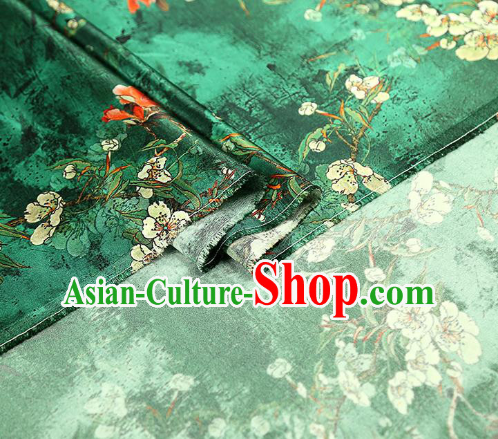 China Traditional Qipao Dress Brocade Drapery Classical Cheongsam Printing Pear Blossom Green Silk Fabric China Traditional Qipao Dress Brocade Drapery Classical Cheongsam Printing Pear Blossom Green Silk Fabric