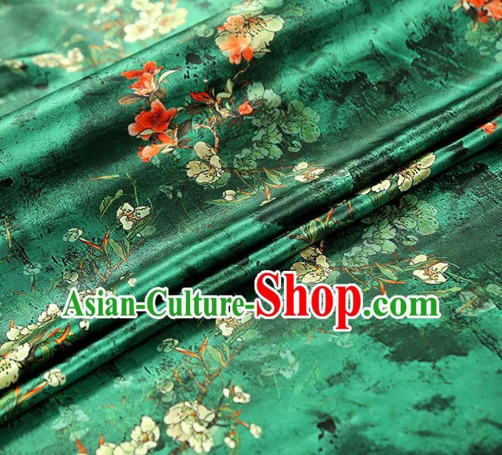 China Traditional Qipao Dress Brocade Drapery Classical Cheongsam Printing Pear Blossom Green Silk Fabric China Traditional Qipao Dress Brocade Drapery Classical Cheongsam Printing Pear Blossom Green Silk Fabric