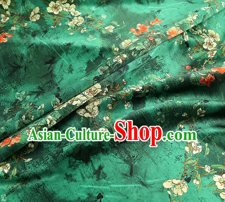 China Traditional Qipao Dress Brocade Drapery Classical Cheongsam Printing Pear Blossom Green Silk Fabric China Traditional Qipao Dress Brocade Drapery Classical Cheongsam Printing Pear Blossom Green Silk Fabric