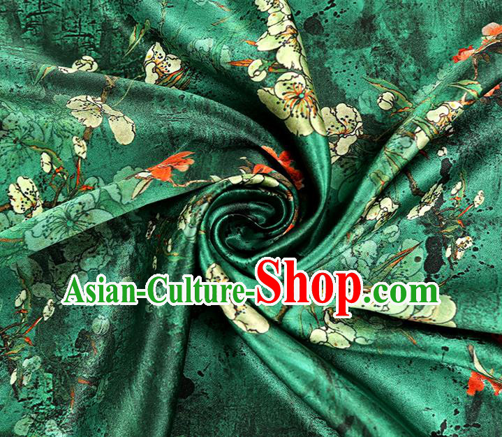 China Traditional Qipao Dress Brocade Drapery Classical Cheongsam Printing Pear Blossom Green Silk Fabric China Traditional Qipao Dress Brocade Drapery Classical Cheongsam Printing Pear Blossom Green Silk Fabric
