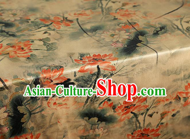 China Classical Lotus Pattern Silk Fabric Traditional Cheongsam Beige Gambiered Guangdong Gauze China Classical Lotus Pattern Silk Fabric Traditional Cheongsam Beige Gambiered Guangdong Gauze