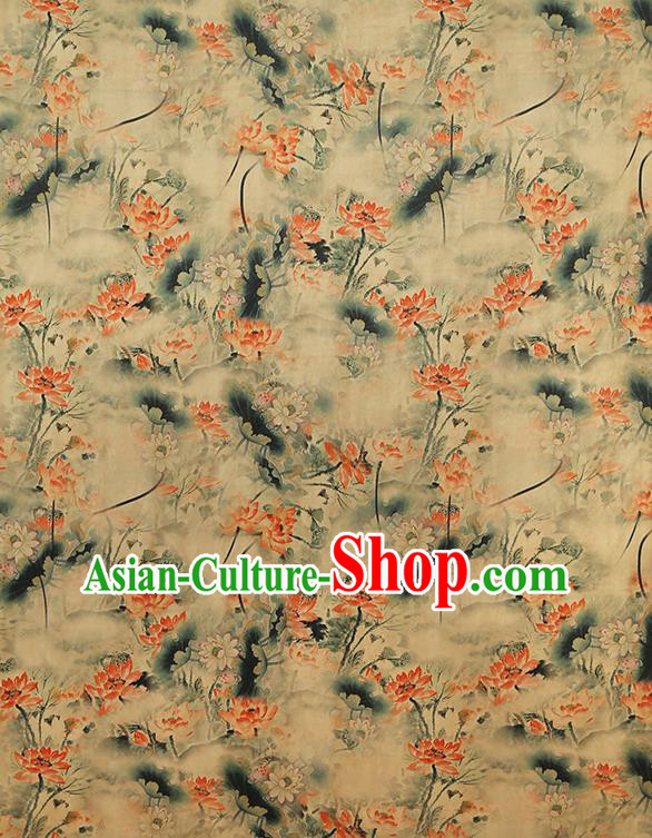 China Classical Lotus Pattern Silk Fabric Traditional Cheongsam Beige Gambiered Guangdong Gauze China Classical Lotus Pattern Silk Fabric Traditional Cheongsam Beige Gambiered Guangdong Gauze