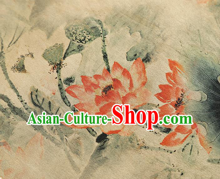 China Classical Lotus Pattern Silk Fabric Traditional Cheongsam Beige Gambiered Guangdong Gauze China Classical Lotus Pattern Silk Fabric Traditional Cheongsam Beige Gambiered Guangdong Gauze