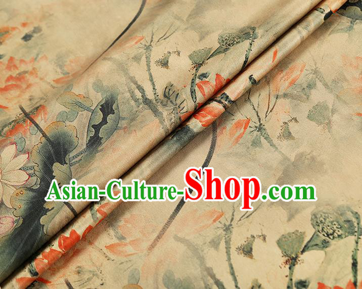 China Classical Lotus Pattern Silk Fabric Traditional Cheongsam Beige Gambiered Guangdong Gauze China Classical Lotus Pattern Silk Fabric Traditional Cheongsam Beige Gambiered Guangdong Gauze