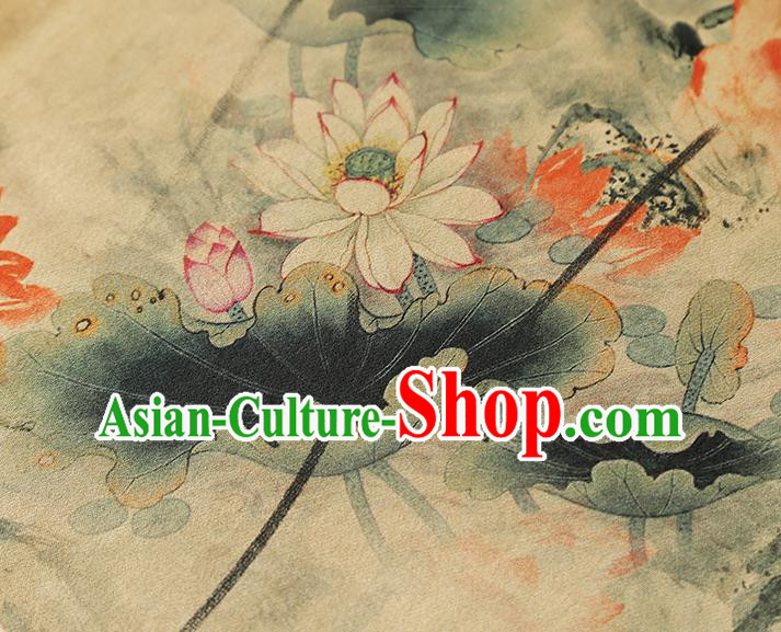 China Classical Lotus Pattern Silk Fabric Traditional Cheongsam Beige Gambiered Guangdong Gauze China Classical Lotus Pattern Silk Fabric Traditional Cheongsam Beige Gambiered Guangdong Gauze
