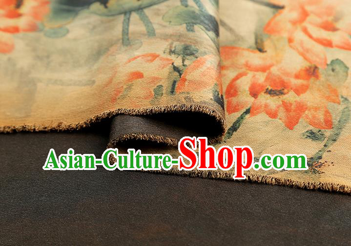 China Classical Lotus Pattern Silk Fabric Traditional Cheongsam Beige Gambiered Guangdong Gauze China Classical Lotus Pattern Silk Fabric Traditional Cheongsam Beige Gambiered Guangdong Gauze