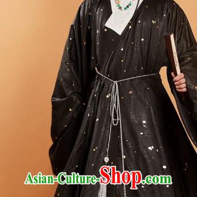Chinese Ancient Swordsman Clothing Traditional Ming Dynasty Black Priest Frock and Hat