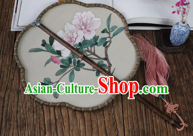 China Traditional Silk Begonia Fan Handmade Azalea Pattern Palace Fan Ancient Princess Court Fan China Traditional Silk Begonia Fan Handmade Azalea Pattern Palace Fan Ancient Princess Court Fan