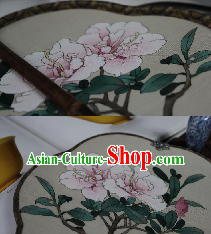 China Traditional Silk Begonia Fan Handmade Azalea Pattern Palace Fan Ancient Princess Court Fan China Traditional Silk Begonia Fan Handmade Azalea Pattern Palace Fan Ancient Princess Court Fan