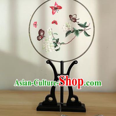 China Traditional Cultural Dance Silk Fan Handmade Palace Fan Embroidered Hydrangea Butterfly Circular Fan