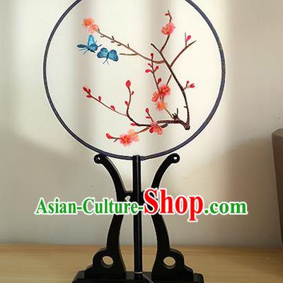 China Handmade Palace Fan Embroidered Peach Blossom Circular Fan Traditional Cultural Dance Silk Fan