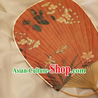 Asian China Hand Painting Orchids Fans Japanese Red Paper Fan Classical Dance Bamboo Fan
