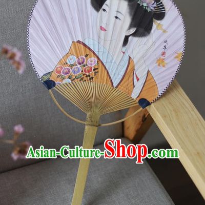 Asian Japan Printing Geisha Pink Paper Fan Handmade Bamboo Fans Classical Dance Fan