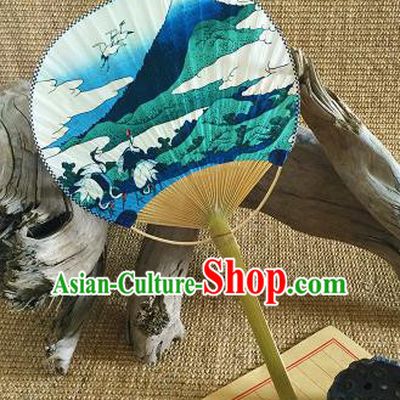 Asian Classical Dance Fan Japan Handmade Ceremony Bamboo Fans Japanese Painting Ukiyoe Crane Paper Fan