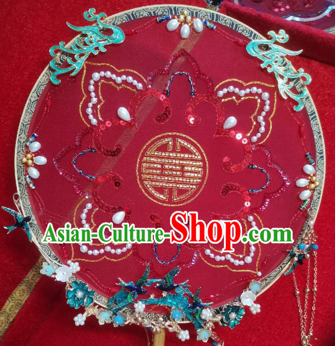 China Embroidered Circular Fan Traditional Wedding Red Silk Fan Handmade Bride Tassel Palace Fan China Embroidered Circular Fan Traditional Wedding Red Silk Fan Handmade Bride Tassel Palace Fan