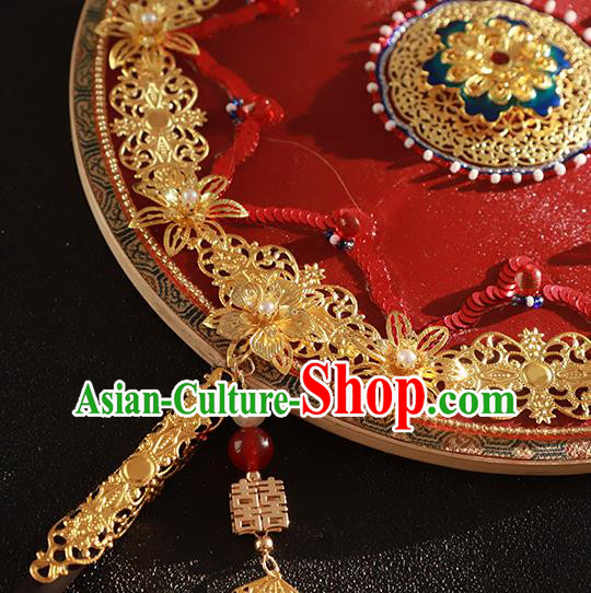 China Wedding Fan Handmade Bride Palace Fan Traditional Xiuhe Suit Red Silk Circular Fan China Wedding Fan Handmade Bride Palace Fan Traditional Xiuhe Suit Red Silk Circular Fan