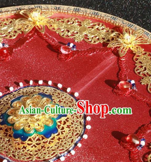 China Wedding Fan Handmade Bride Palace Fan Traditional Xiuhe Suit Red Silk Circular Fan China Wedding Fan Handmade Bride Palace Fan Traditional Xiuhe Suit Red Silk Circular Fan