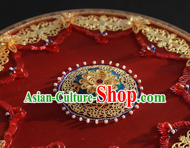 China Wedding Fan Handmade Bride Palace Fan Traditional Xiuhe Suit Red Silk Circular Fan China Wedding Fan Handmade Bride Palace Fan Traditional Xiuhe Suit Red Silk Circular Fan