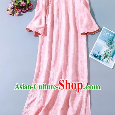 Asian Chinese Traditional Qipao Dress Classical Pink Silk Cheongsam National Young Lady Clothing