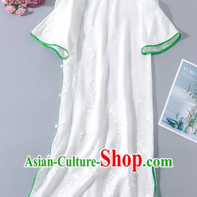 Asian Chinese National Young Lady Clothing Traditional Qipao Dress Classical White Silk Cheongsam