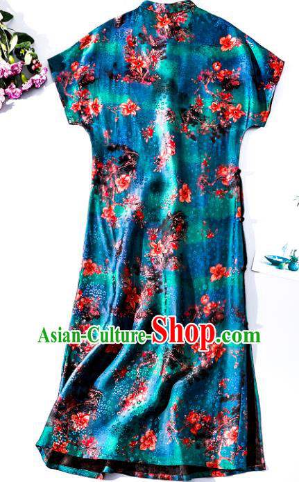 Asian Chinese Traditional Printing Blue Qipao Dress Classical Silk Cheongsam National Woman Clothing Asian Chinese Traditional Printing Blue Qipao Dress Classical Silk Cheongsam National Woman Clothing