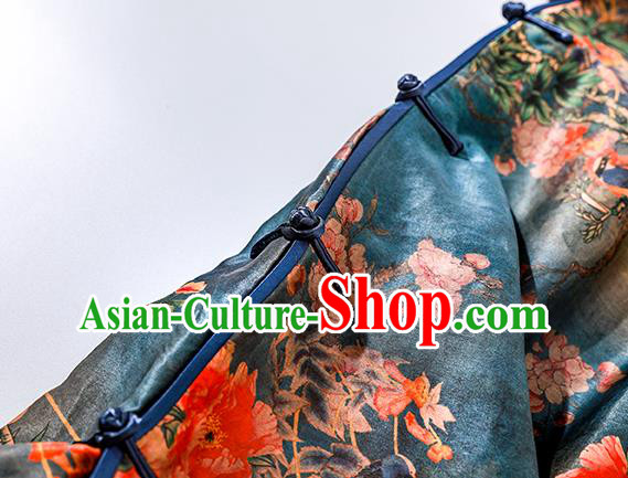 Asian Chinese Classical Silk Cheongsam National Woman Clothing Traditional Printing Blue Qipao Dress Asian Chinese Classical Silk Cheongsam National Woman Clothing Traditional Printing Blue Qipao Dress